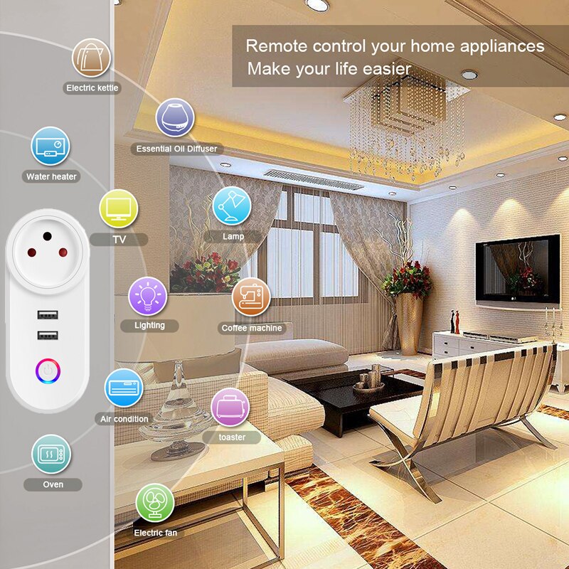 Smart Home 10A EU/US plug power socket with USB 