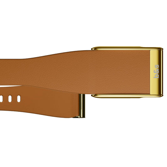 b&s Tapered Leather Strap for Whoop MG Life, Brown with S Steel Glossy Gold Clasp