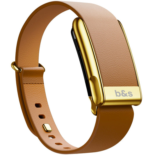 b&s Tapered Leather Strap for Whoop MG Life, Brown with S Steel Glossy Gold Clasp