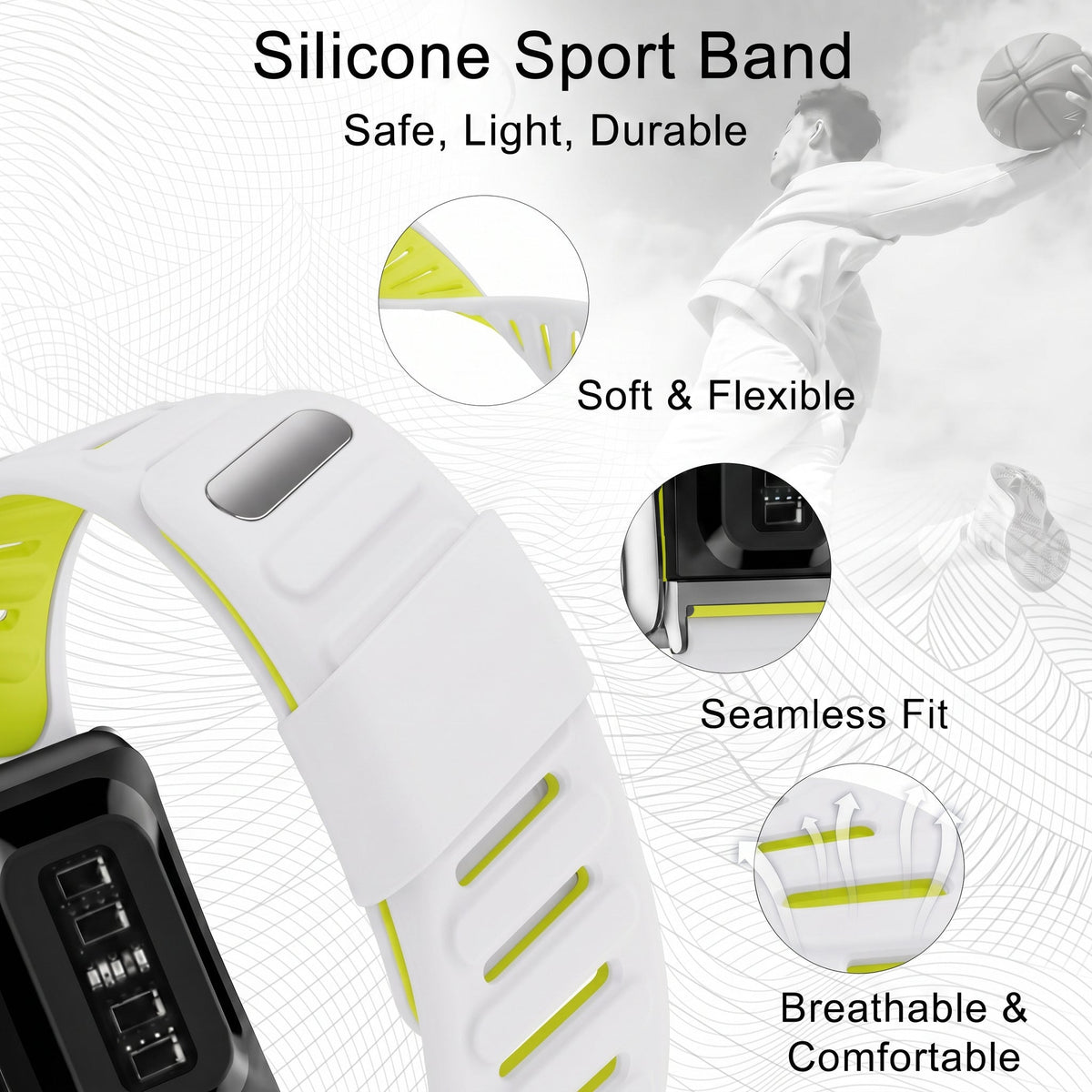 b&s Silicone Strap for Whoop 5.0 Peak, S Steel Glossy Silver Clasp