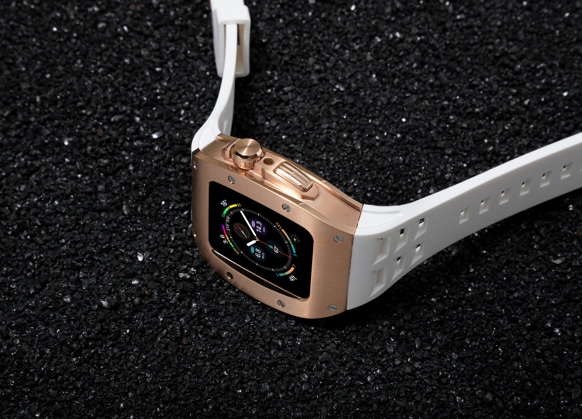 Apple Watch Case for Series 7/8/9 (45mm), 0012 Rose Gold Case with White Strap