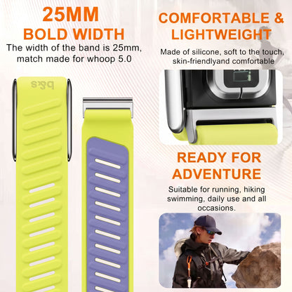 b&s Silicone Strap for Whoop 5.0 Peak, S Steel Glossy Silver Clasp