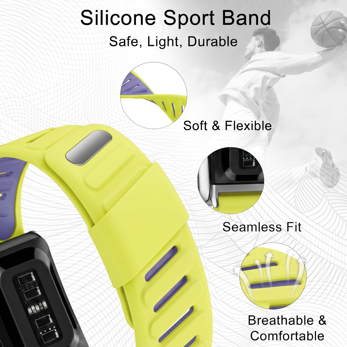 b&s Silicone Strap for Whoop 5.0 Peak, S Steel Glossy Silver Clasp