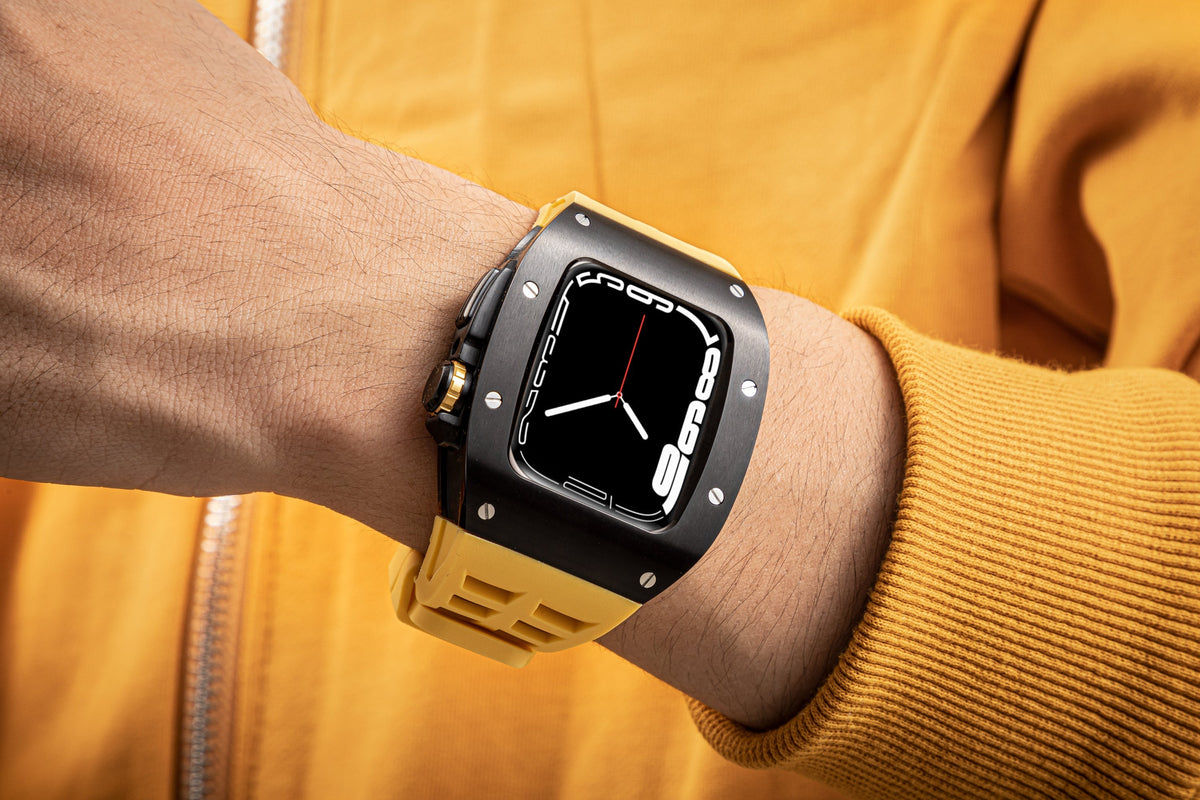 Apple Watch Case for Series 7/8/9 (45mm), 0012 Black Case with Yellow Strap