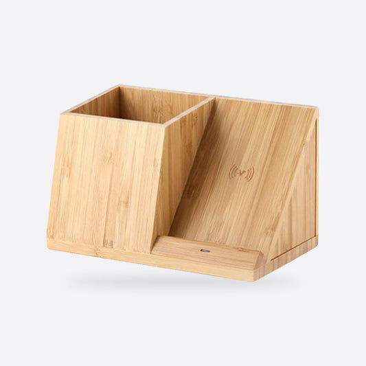 Wooden Desk Organiser with Wireless Charger