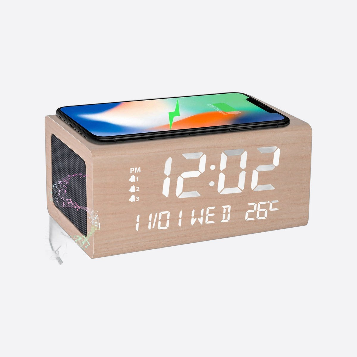 Wooden Speaker Clock with Wireless Charger