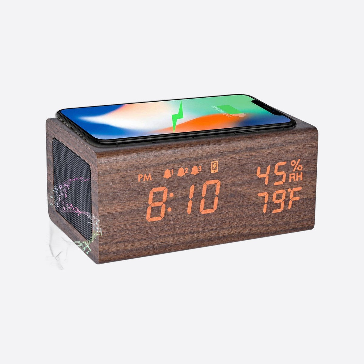 Wooden Speaker Clock with Wireless Charger, view 2