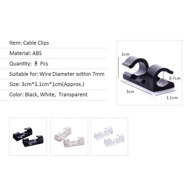 5/20PCS Cable Organizer Clips Cable Management Desktop &amp; Workstation Wire Manager Cord Holder USB Charging Data Line Winder