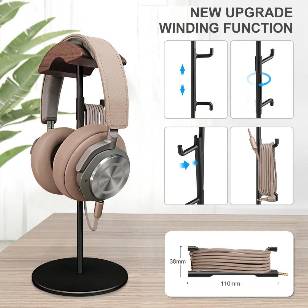Black Walnut Wood & Aluminum Headphone Stand