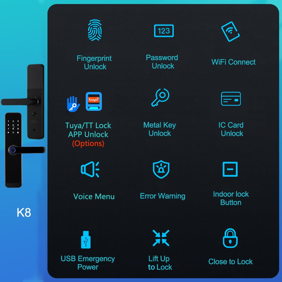 K8 Tuya Wifi Smart Door Lock
