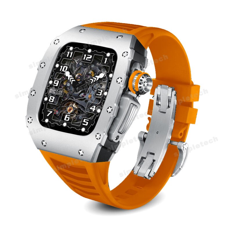 Metal Case for iWatch Series Fluorine Rubber Strap